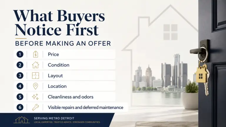 Michigan Real Estate Insights 1 Cover image for a Metro Detroit home selling article titled “What Buyers Notice First.”
