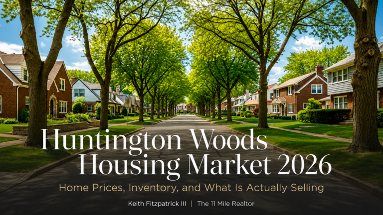 Tree lined residential street in Huntington Woods, Michigan, featured image for the 2026 housing market report